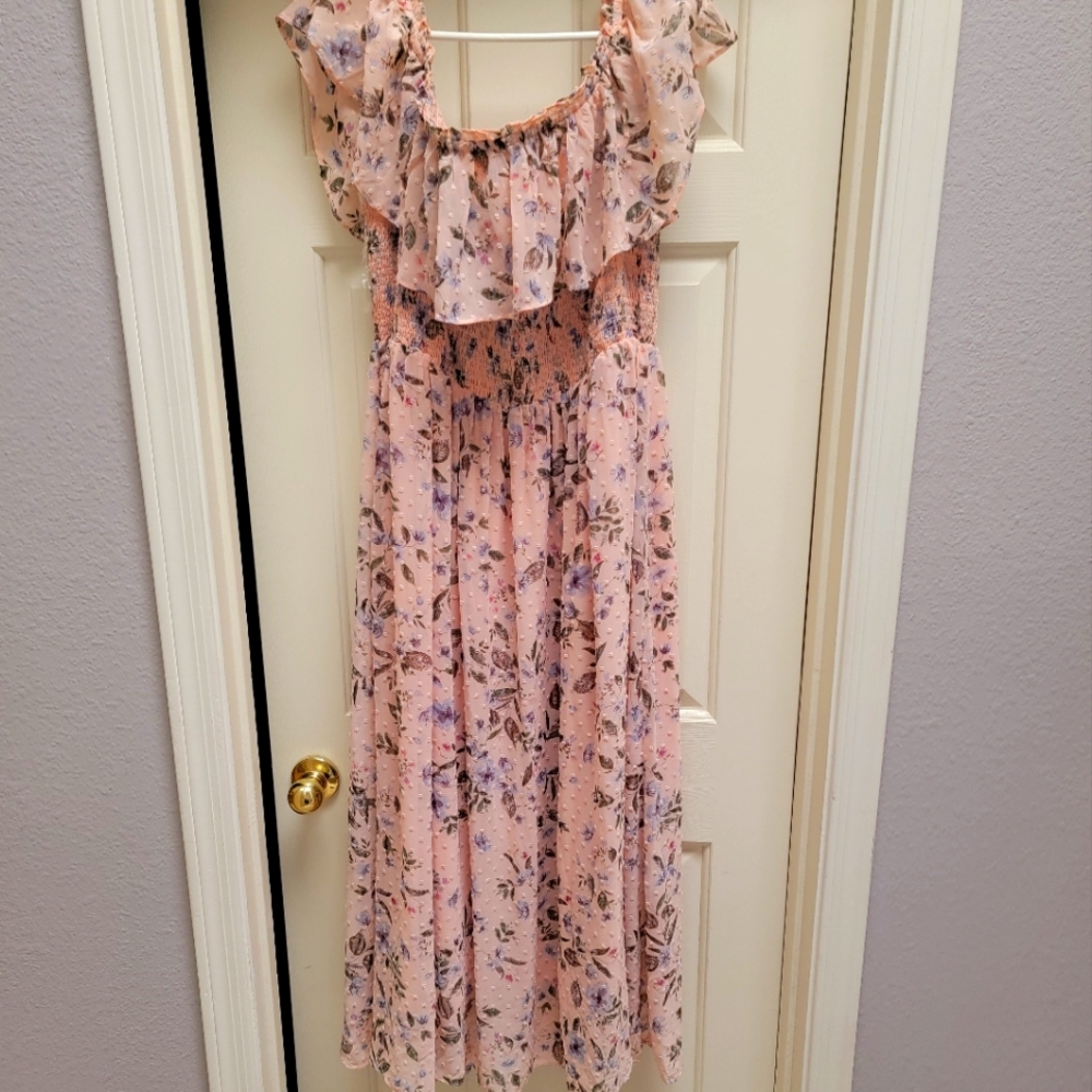 Light Pink Floral Midi Dress